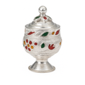 Silver container with colorful