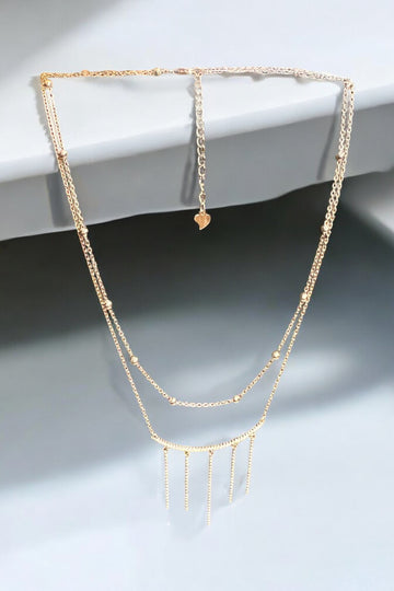 Double layers Rose Gold polish Tassel Swarovski Studded Chain 925 Rhodium