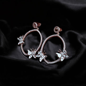 Earrings Silver 925 Sterling Hoop Butterfly Women Rose Gold