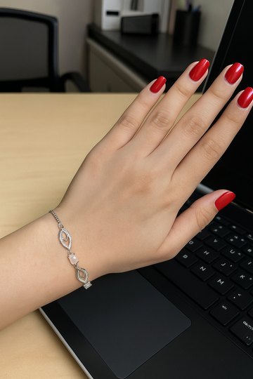Slider Leaf Look with Pink Base 925 Silver Bracelets