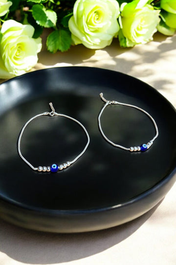 Evil Eye Anklet with link in Rhodium 925 silver Rhodium