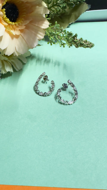 92.5 Sterling Silver Heart-Shaped Hoop Earrings with CZ Stones for Women