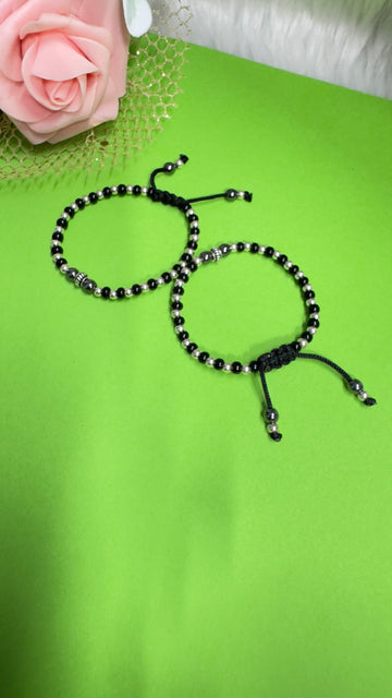 Adjustable Black & Silver Beaded Baby Bracelets – Handmade Nazariya for Infants in 92.5 HM Silver