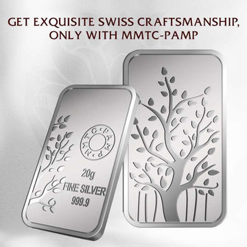 MMTC-PAMP 20 Gram Silver Ingot – 999 Purity | Banyan Tree Design | Certified Pure Silver