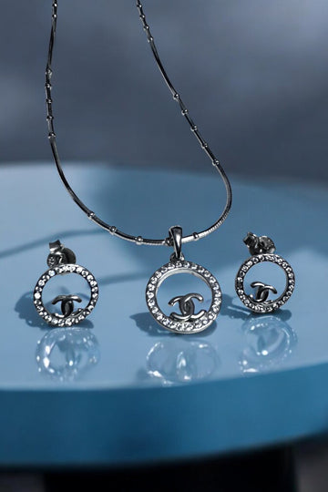 Channel Pendent set with Sarwoski along chain in 92.5 HM Silver