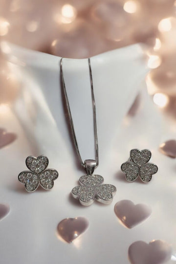 Elegant Trio: Three-Heart Pendant with Earrings in 92.5 Silver