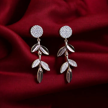Leafy Pattern Rose Gold Polish Earrings in 92.5 HM Silver – Elegant Nature-Inspired Design
