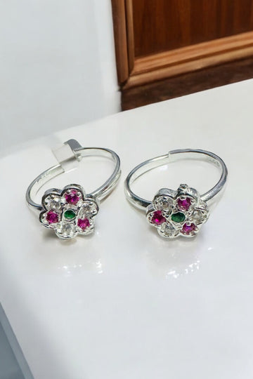 Red Green Mina Work On Toe Rings 92.5 Hm Silver