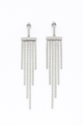 Pair of silver fringe earrings on a white background