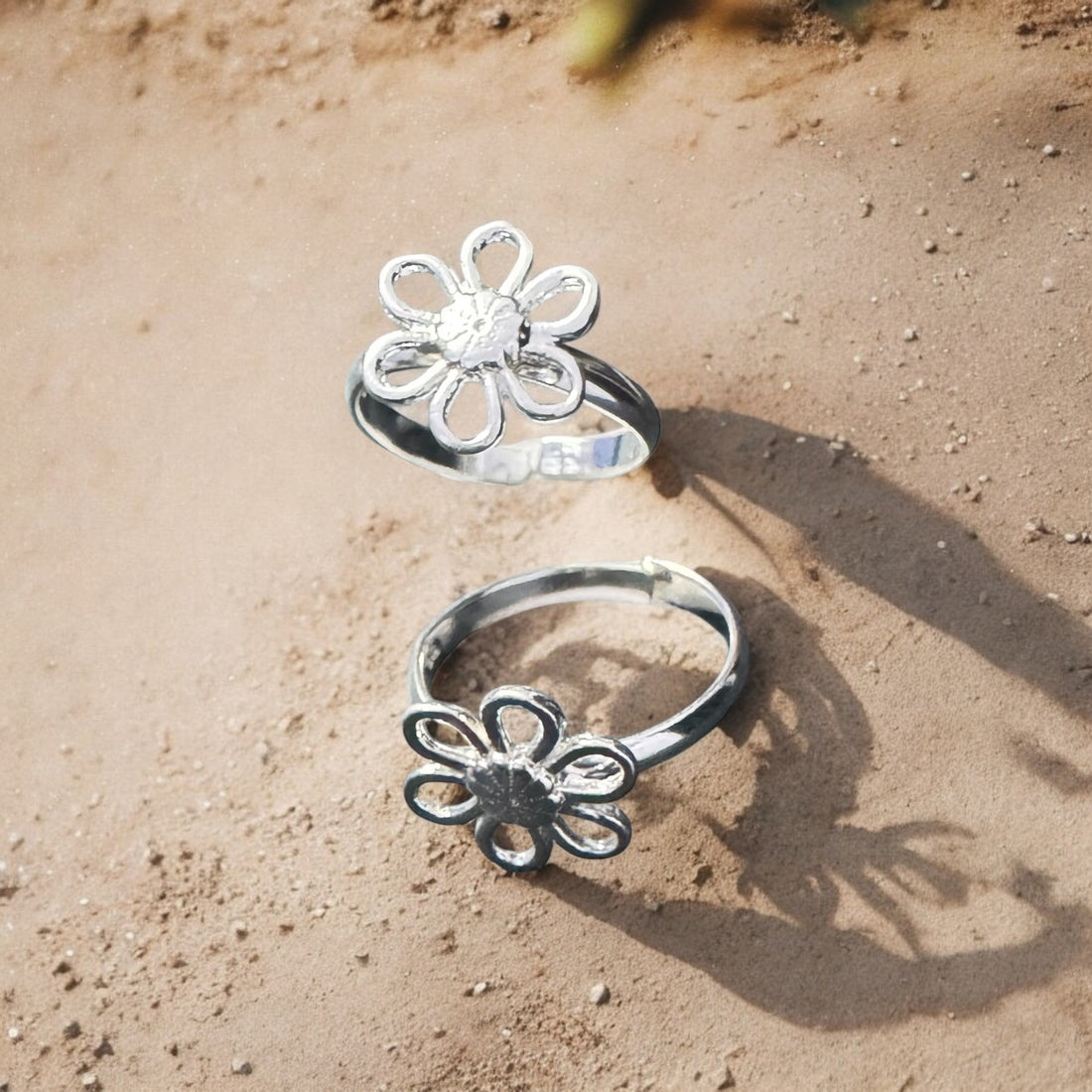 Trendy Flower design Toe Rings in 92.5 HM Silver