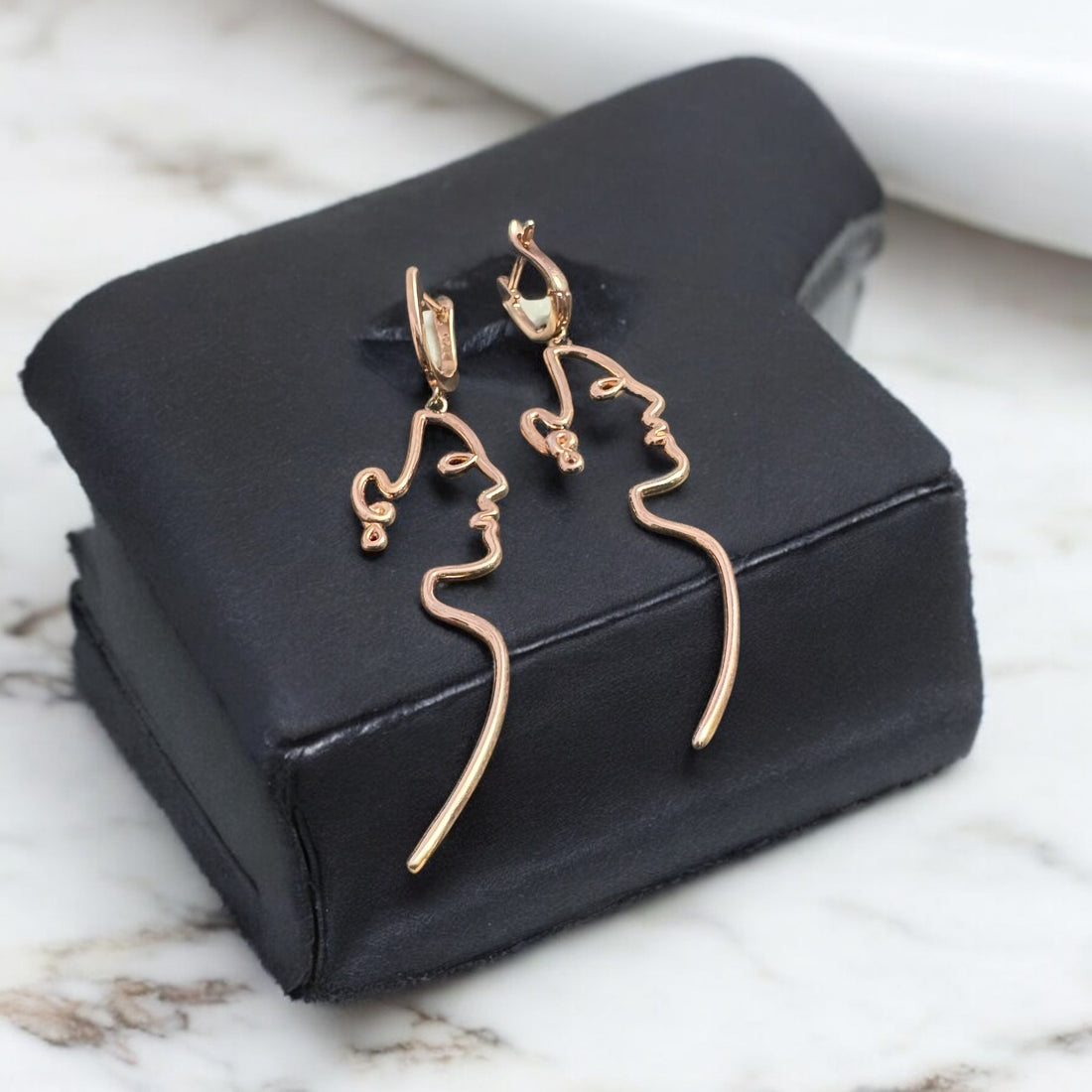 Rose gold Polish Woman Shape Face Outline Earrings in 92.5 HM Silver