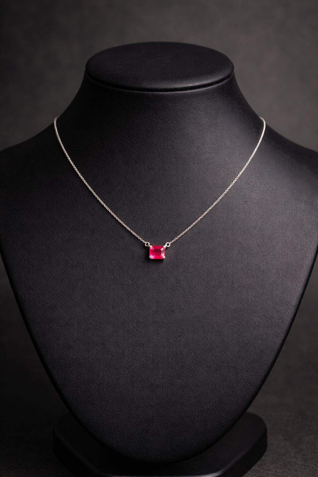 Beautiful chain pendant red stone in square shape with plan chain in HM Silver