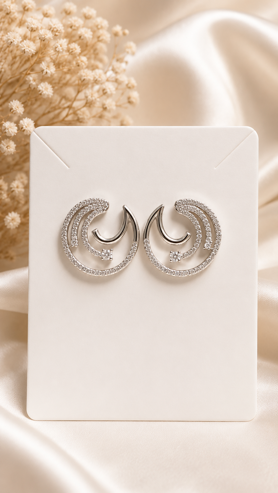 Silver Floral Earrings with Swarovski Stones – Elegant & Feminine Design