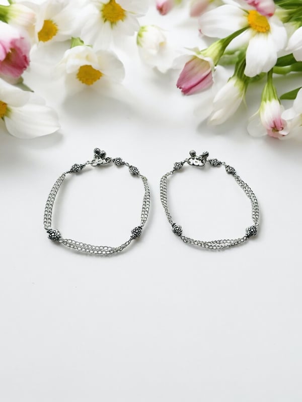 Beautiful Floral Design 925 Silver Anklet For Women