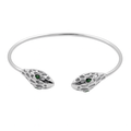 Premium 92.5 silver serpent bracelet with green eye details