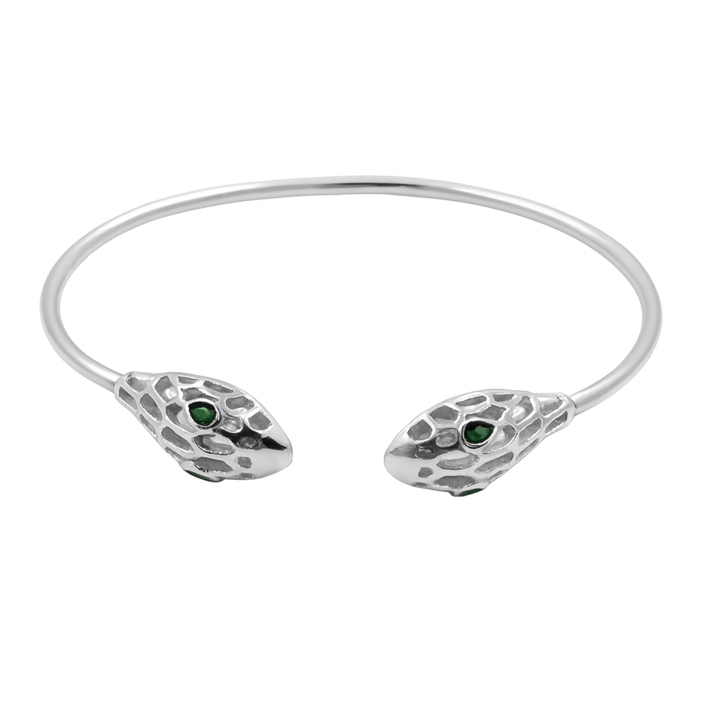 Premium 92.5 silver serpent bracelet with green eye details