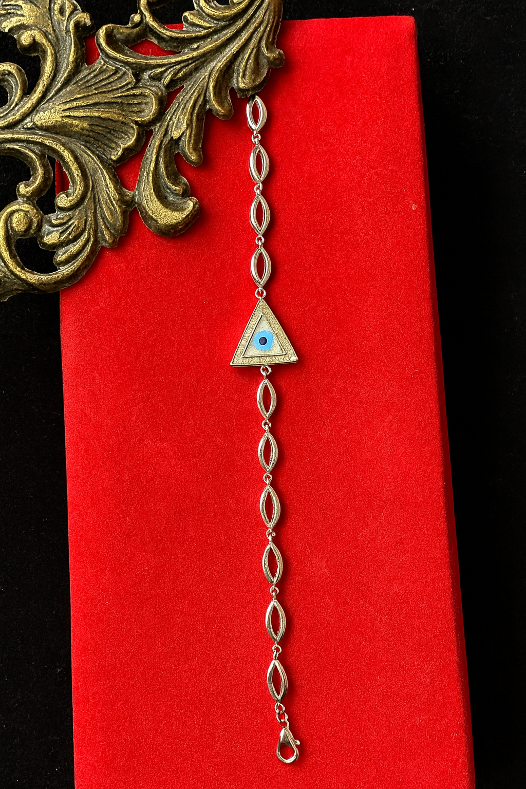 925 Silver Evil Eye Triangle Bracelet with Blue Charm for Women