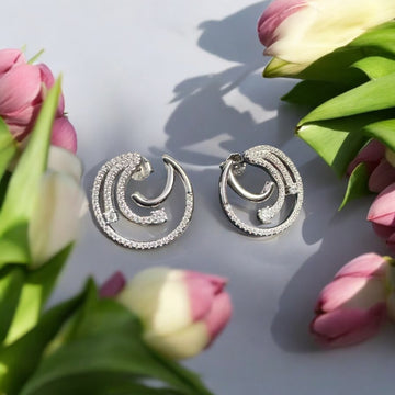 Silver Floral Earrings with Swarovski Stones – Elegant & Feminine Design