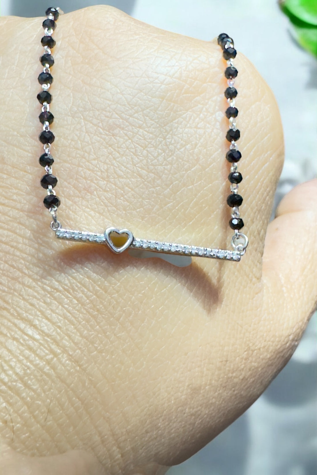 Mangalsutra with Tiny heart pure 92.5 HM Silver