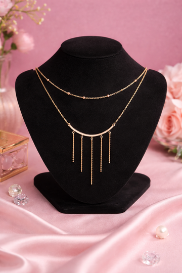 Double layers Rose Gold polish Tassel Swarovski Studded Chain 925 Rhodium