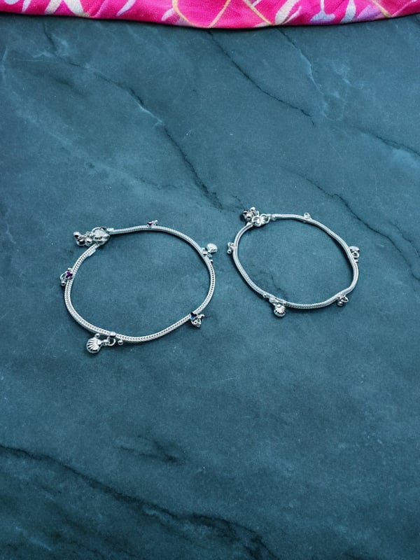 925 Silver anklet in clams design with pink pearl