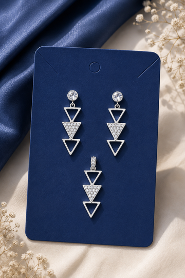 Three triangle pendent set with studded sarvoski in 92.5 HM Silver