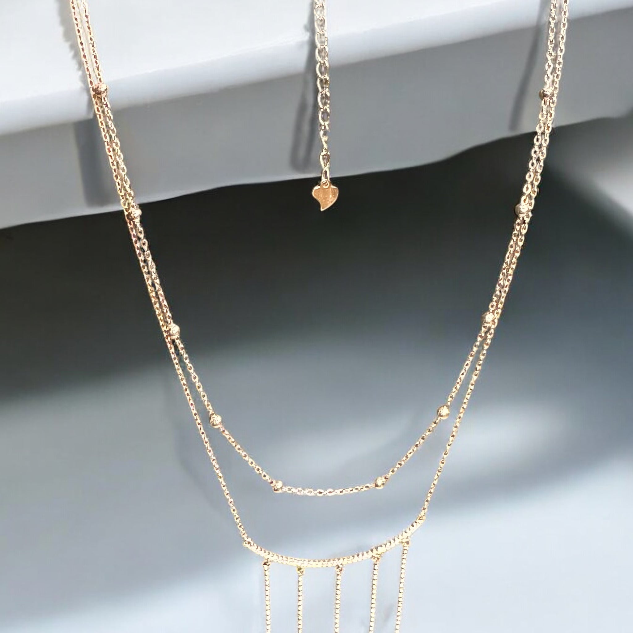 Double layers Rose Gold polish Tassel Swarovski Studded Chain 925 Rhodium
