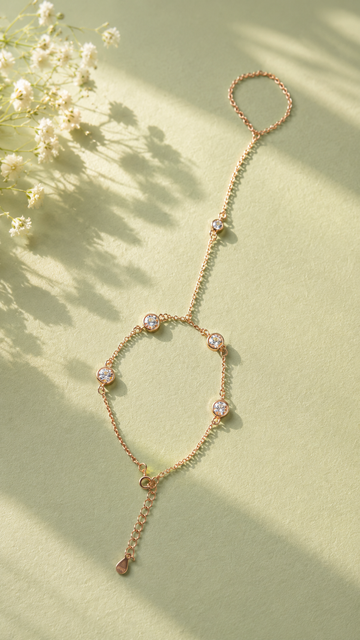Rose Gold Floral Finger Chain and bracelet in 925 Silver Bracelets