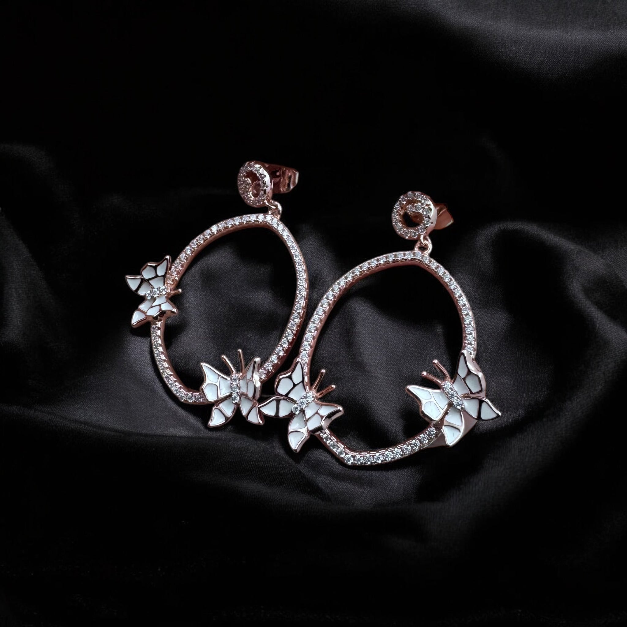 Earrings Silver 925 Sterling Hoop Butterfly Women Rose Gold