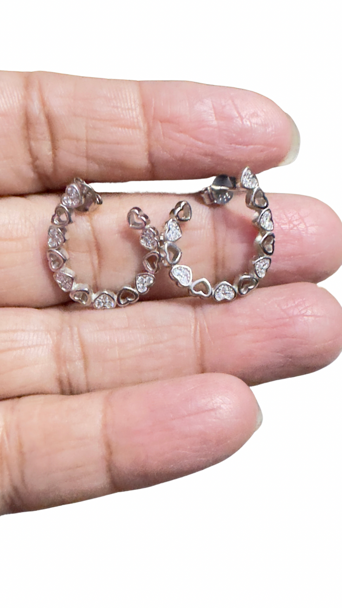 92.5 Sterling Silver Heart-Shaped Hoop Earrings with CZ Stones for Women