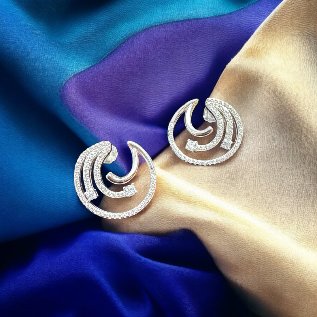 Silver Floral Earrings with Swarovski Stones – Elegant & Feminine Design