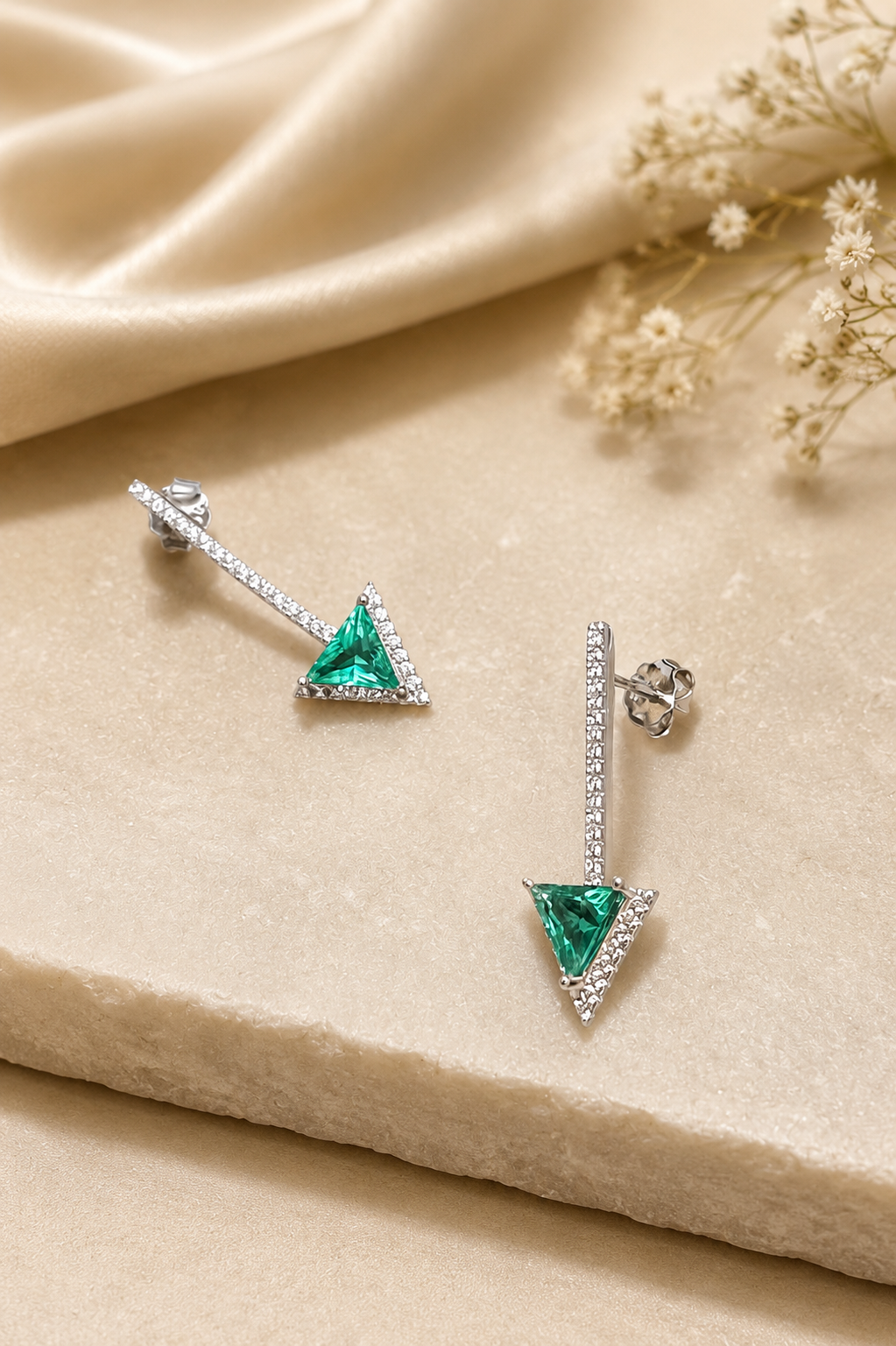 Elegant Drop Earrings with Triangular Teal Gemstone – Modern Design in 92.5 Sterling Silver
