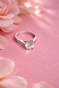 round cut diamond solitaire ring in 92.5 sterling silver close up