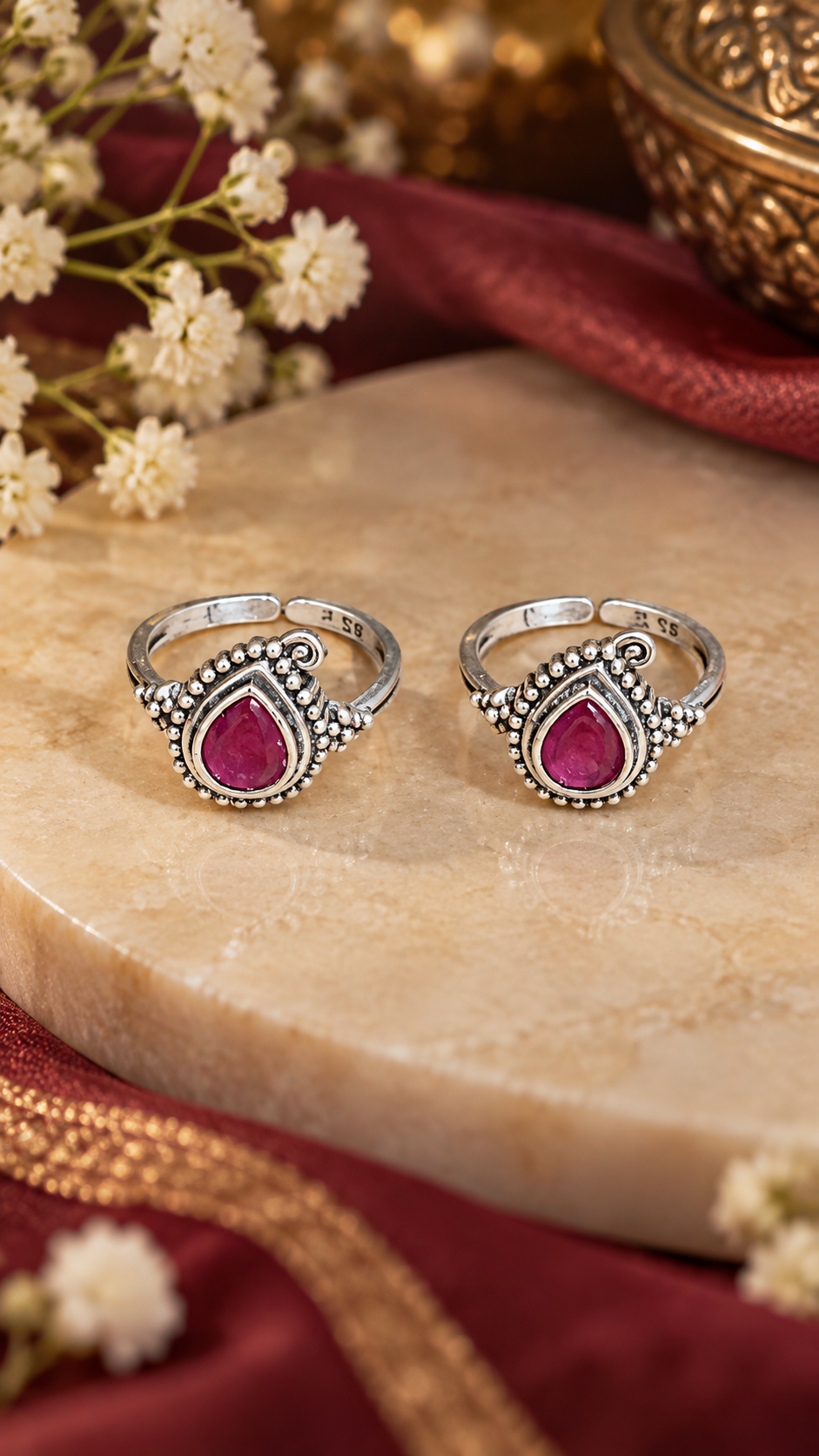 92.5 sterling silver adjustable toe rings for women for ethnic wear