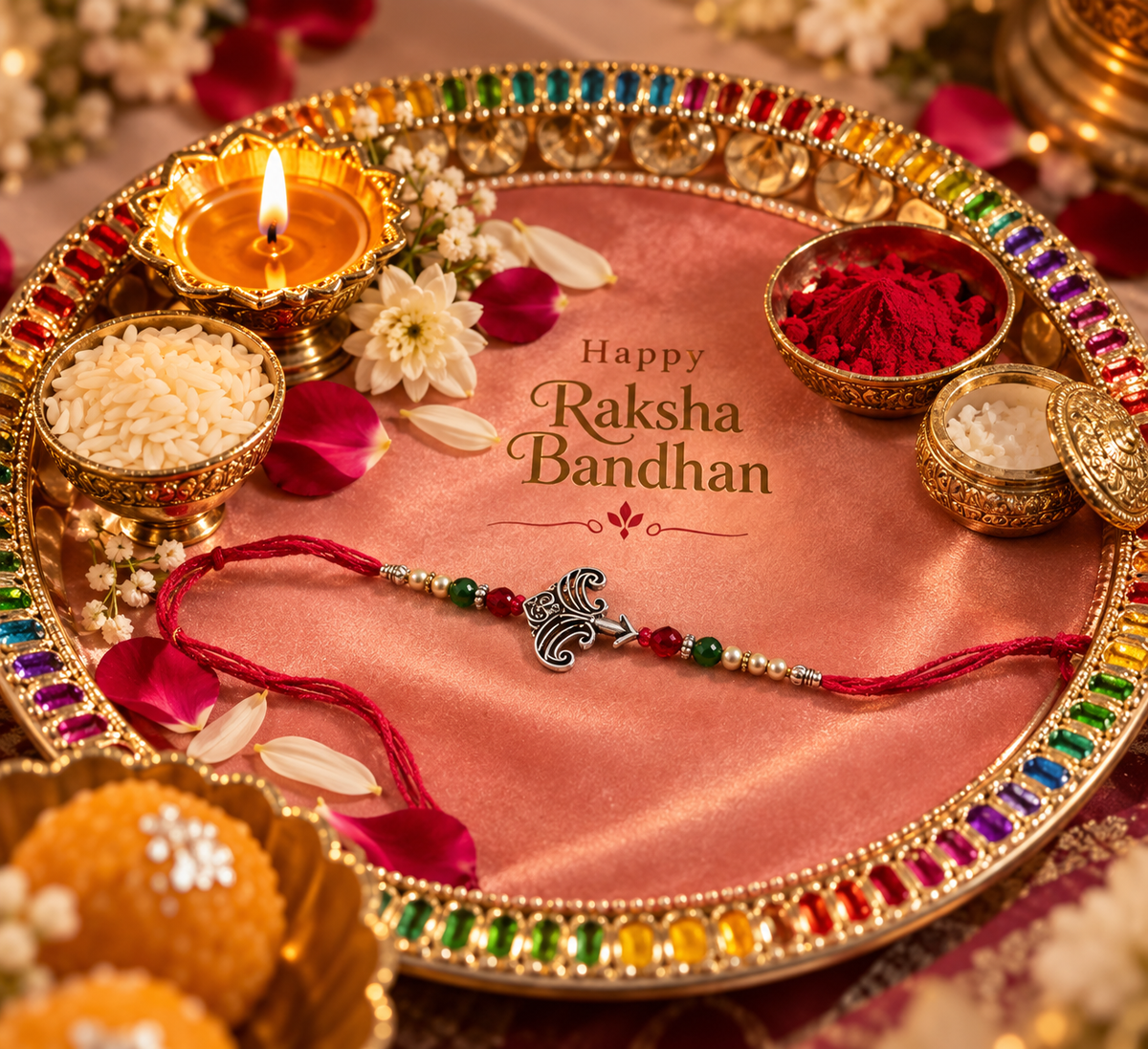 92.5 sterling silver anchor rakhi with cotton thread for brother