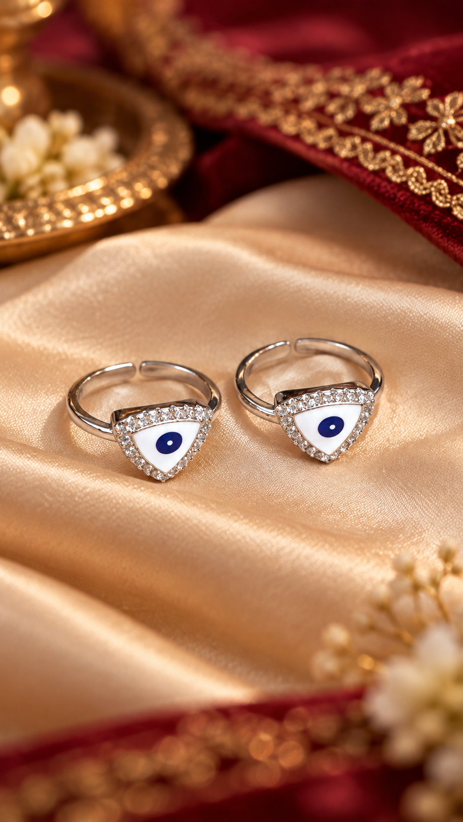92.5 sterling silver evil eye enamel CZ adjustable toe rings for women