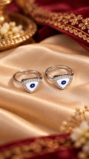 92.5 sterling silver evil eye enamel CZ adjustable toe rings for women