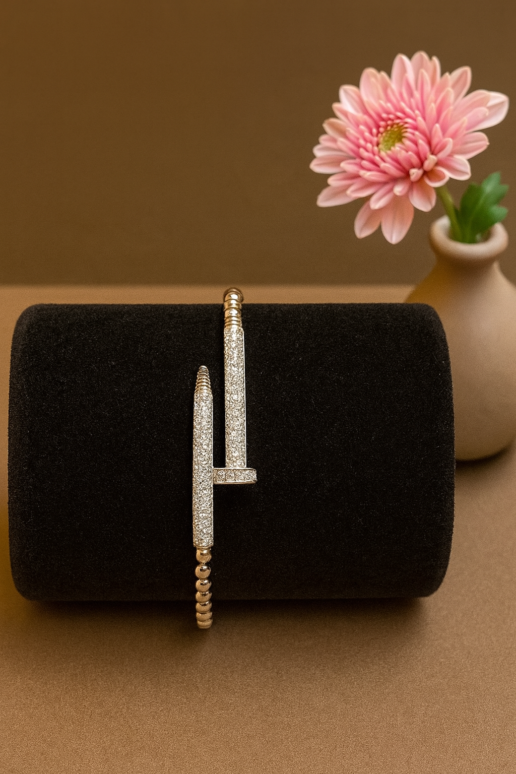 925 sterling silver pavé nail bracelet for women with luxury kada bangle design