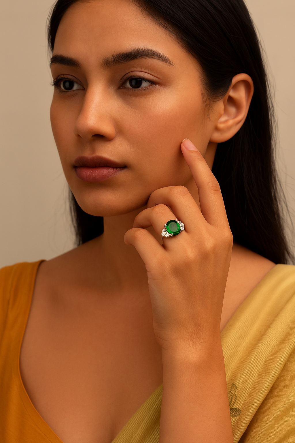 Premium emerald look ring in 925 sterling silver design