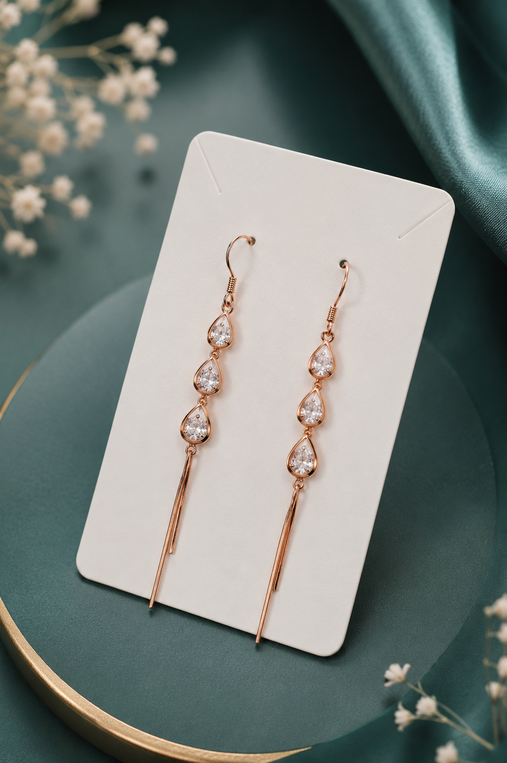 925 Silver Triple Teardrop CZ Drop Earrings for Women