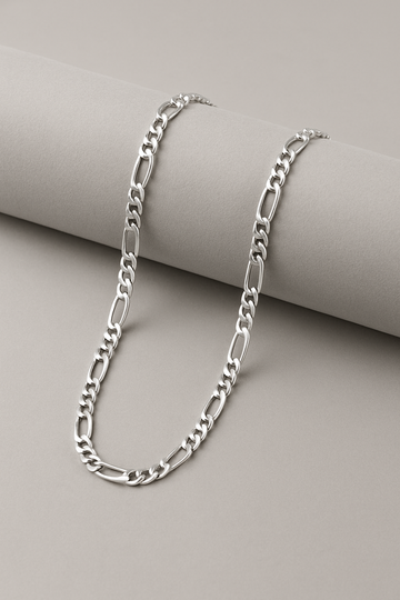 925 Sterling Silver Figaro Chain Necklace on Soft Matte Grey Background