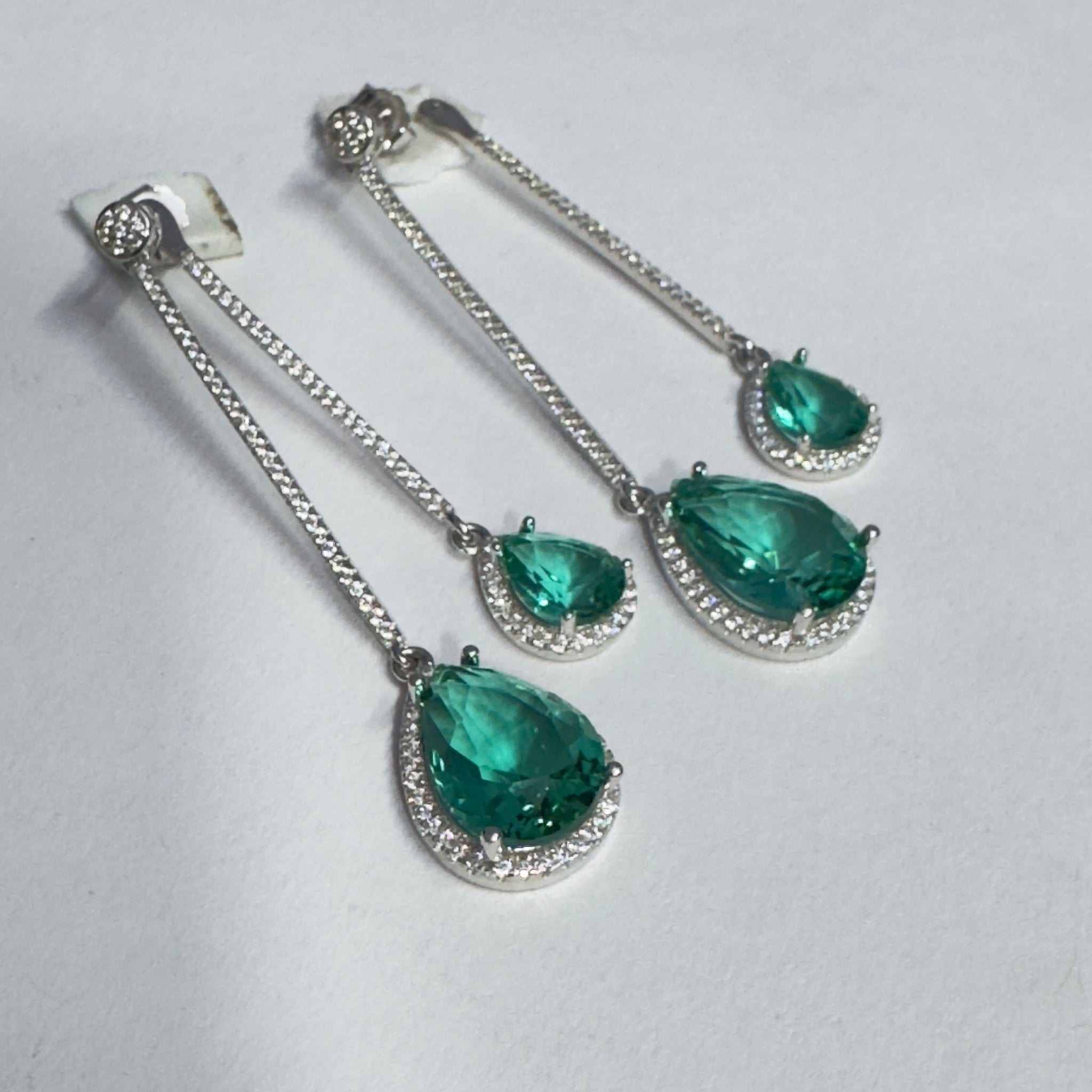 Green Zirconia Long Dangler Earrings 92.5 Sterling Silver