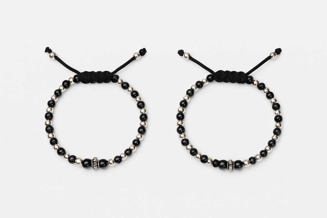 Adjustable Black & Silver Beaded Baby Bracelets – Handmade Nazariya for Infants in 92.5 HM Silver