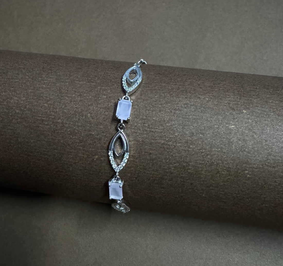 Slider Leaf Look with Pink Base 925 Silver Bracelets