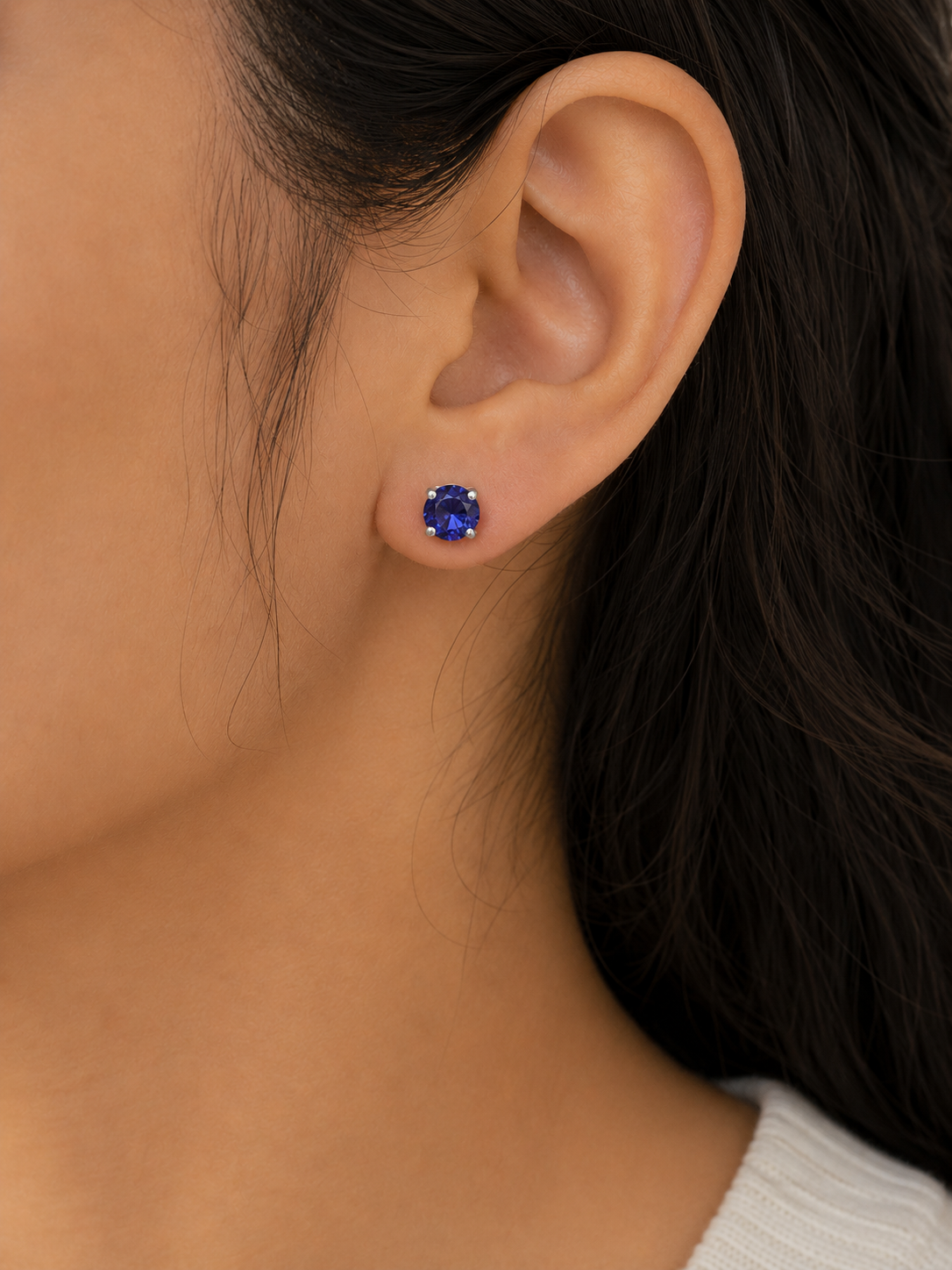 Purple Semi Precious Amethyst Stud Earrings, Sterling Silver, Classic Round-Cut Design