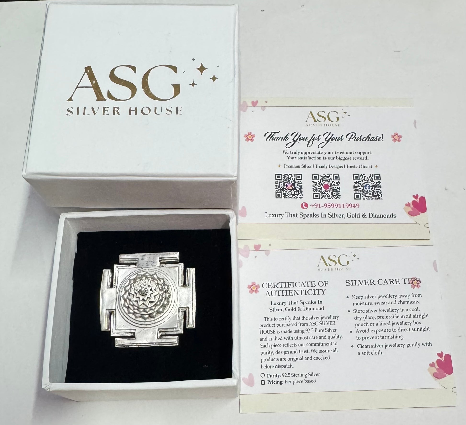 “ASG Silver House pure silver Sri Yantra – Vastu remedy and energy balancer