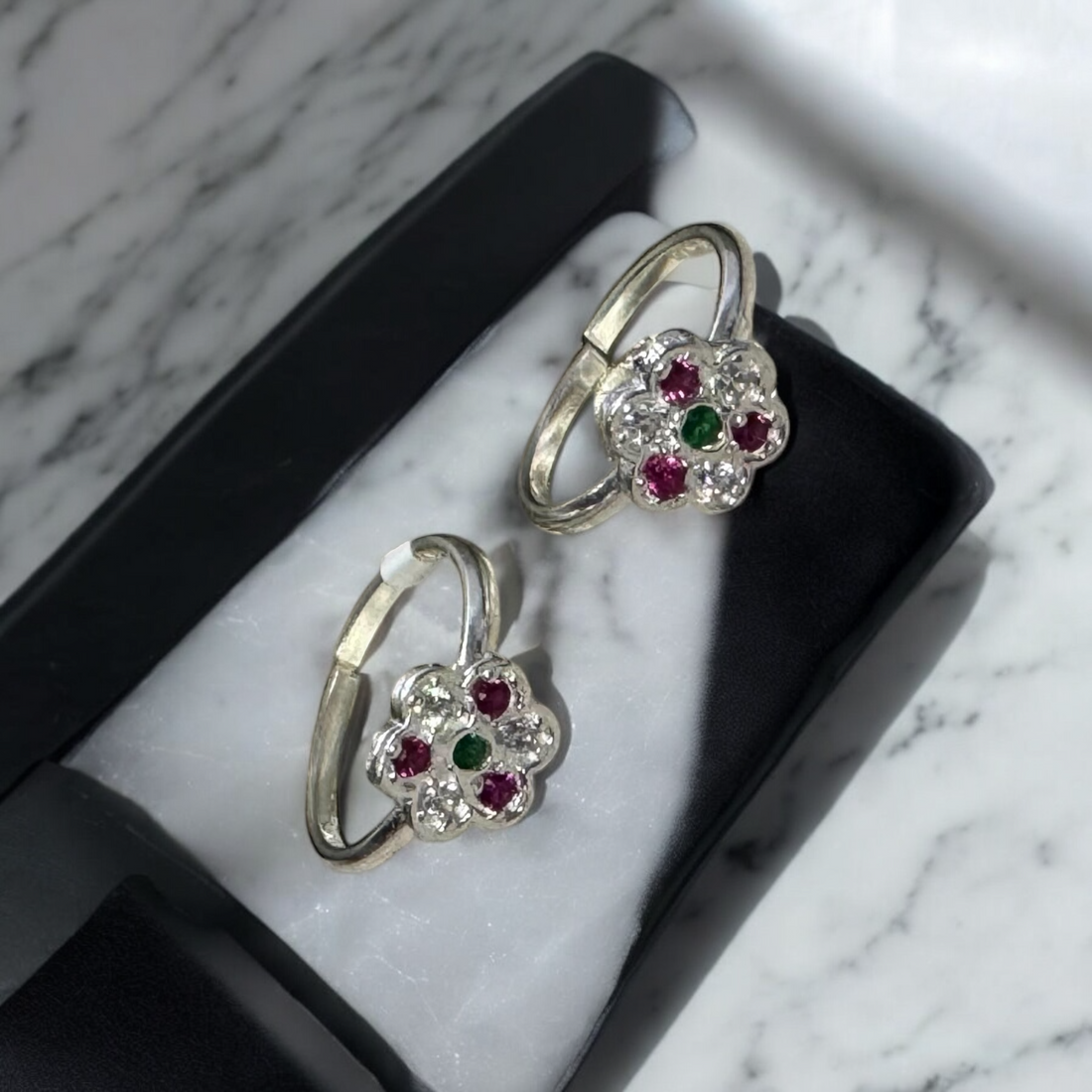 Meena work silver toe ring red green enamel 92.5