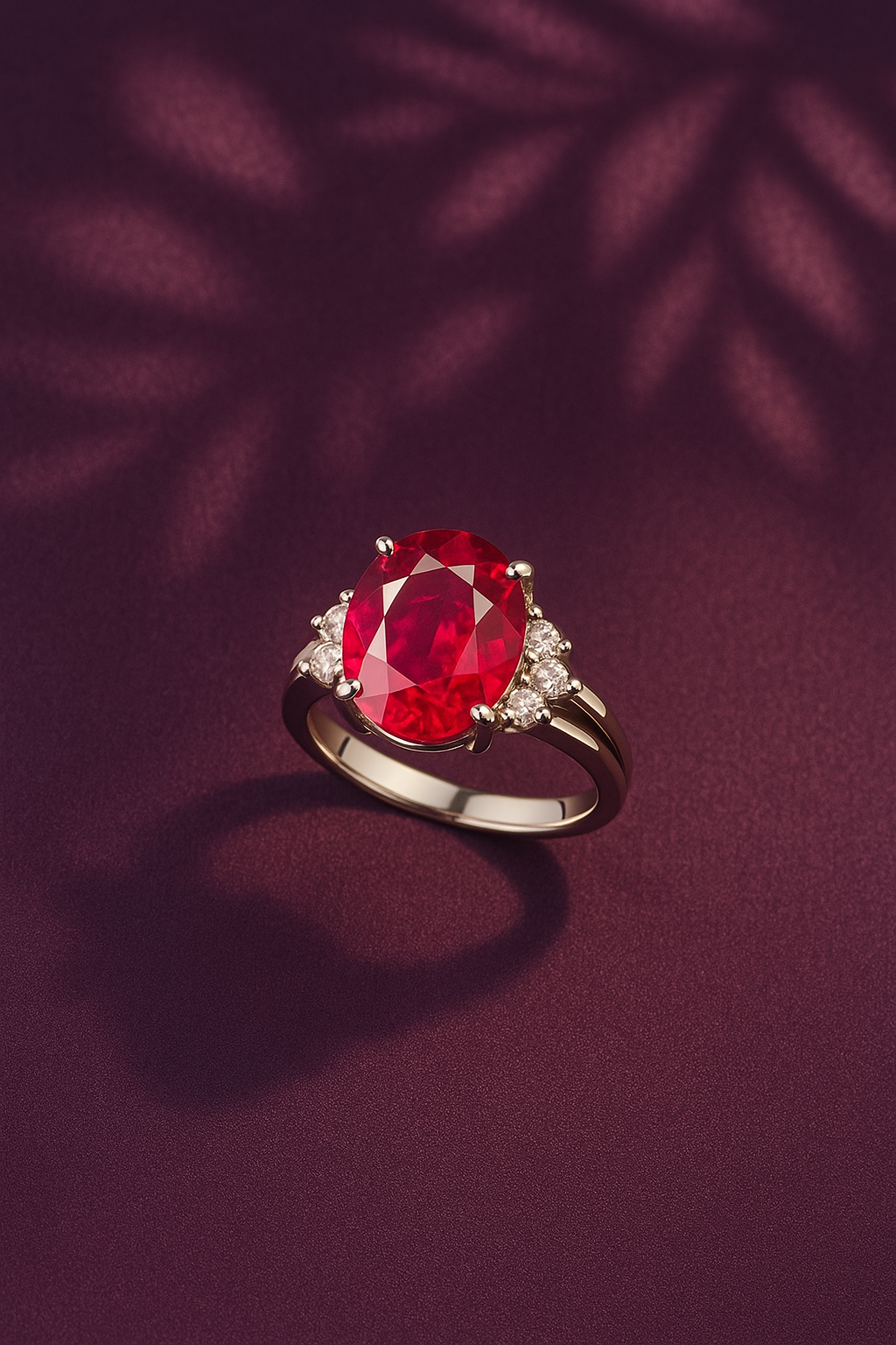 Adjustable oval ruby ring in 92.5 sterling silver with zirconia
