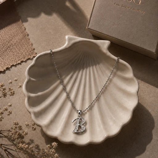 Premium 92.5 Sterling Silver Alphabet B Pendant Necklace