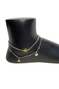 Layered silver anklet with yellow crystal beads and cute charms for women